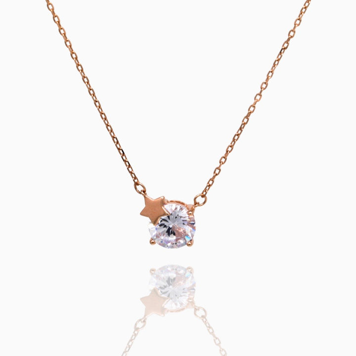 Solitaire Cz Stone pendant with Chain Silver necklace