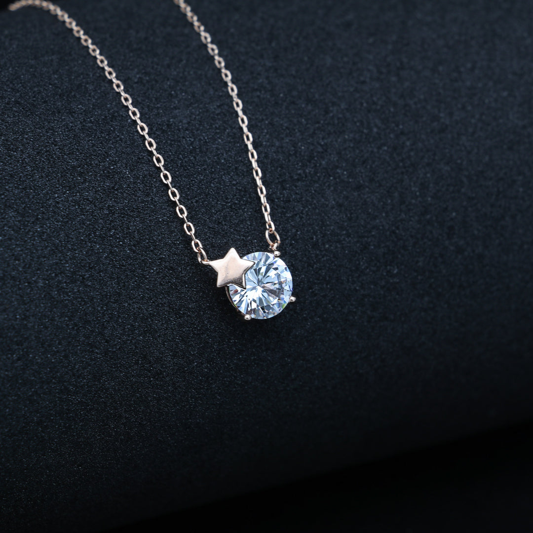 Solitaire Cz Stone pendant with Chain Silver necklace