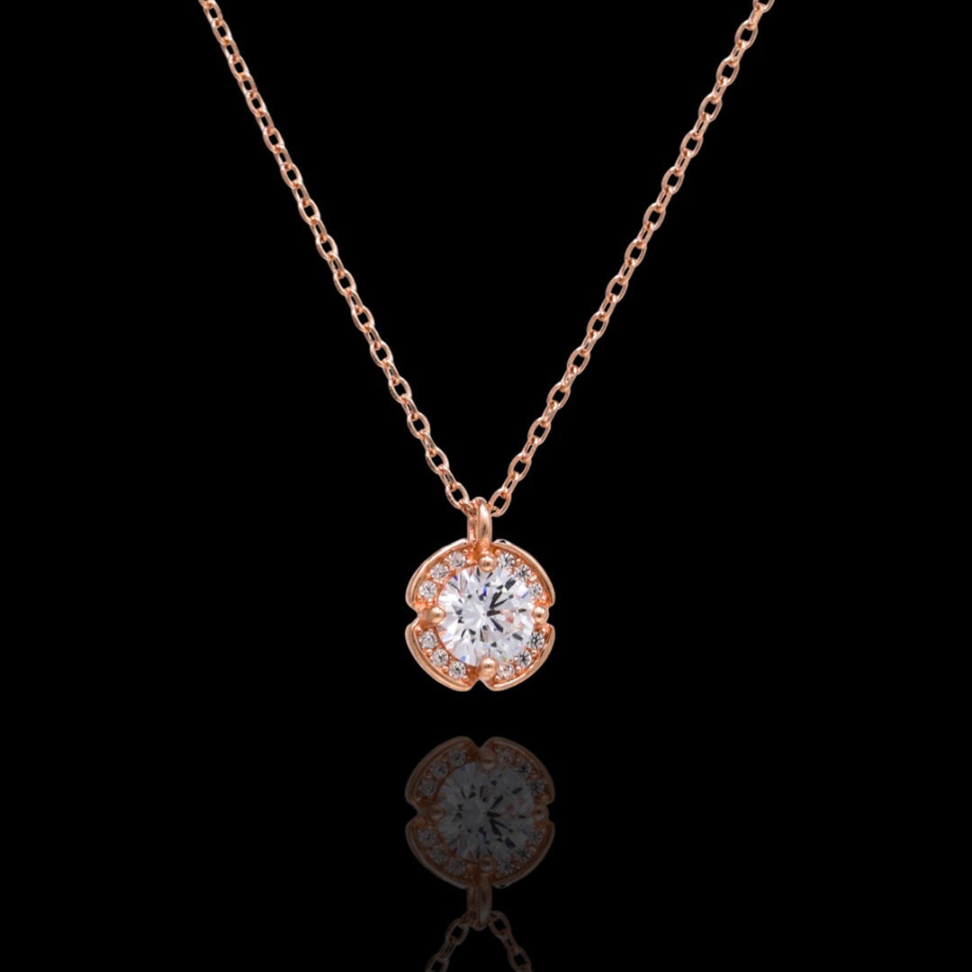 Surrounded Solitaire stone pendant with chain Silver necklace