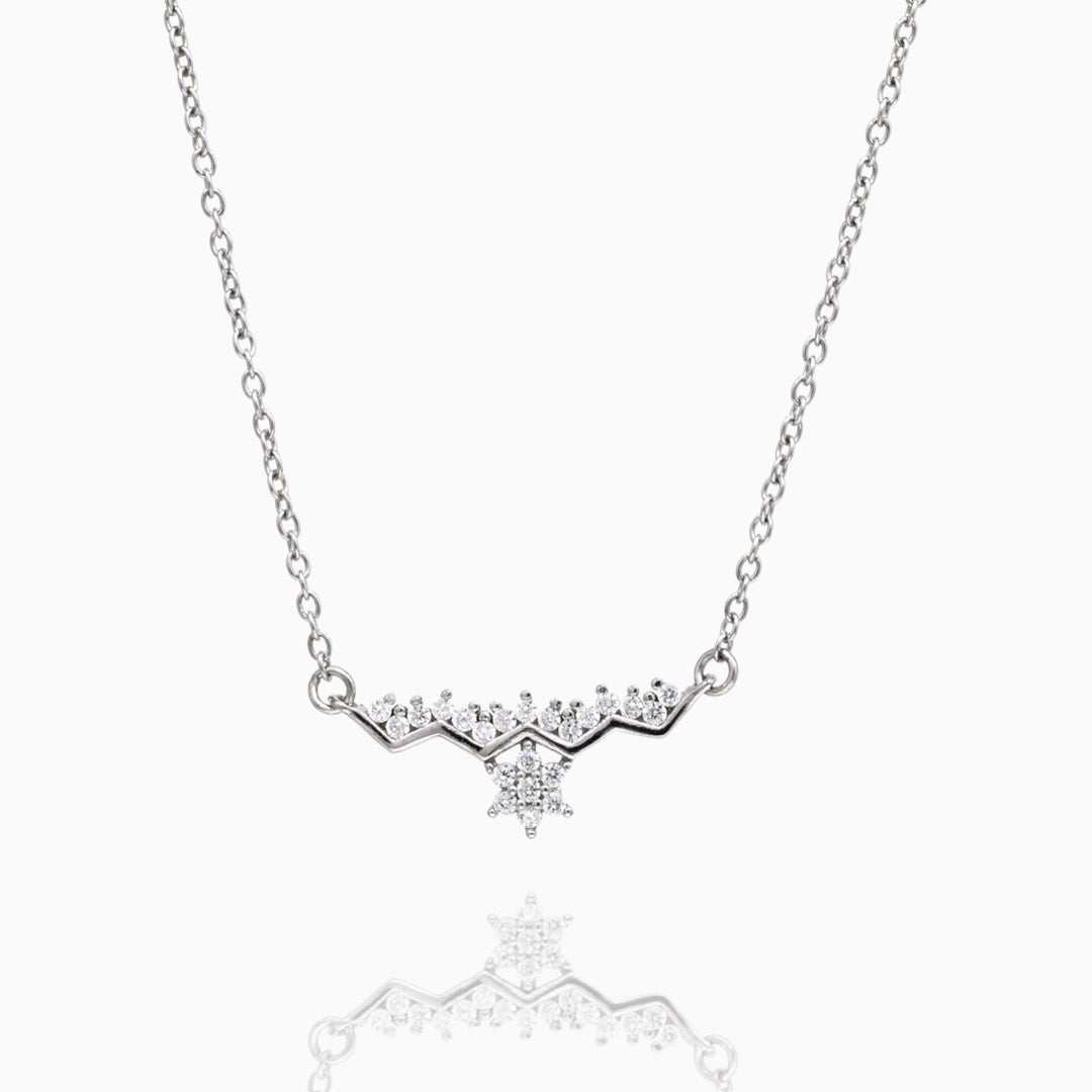 Wide bow design pendant with chain Silver necklace