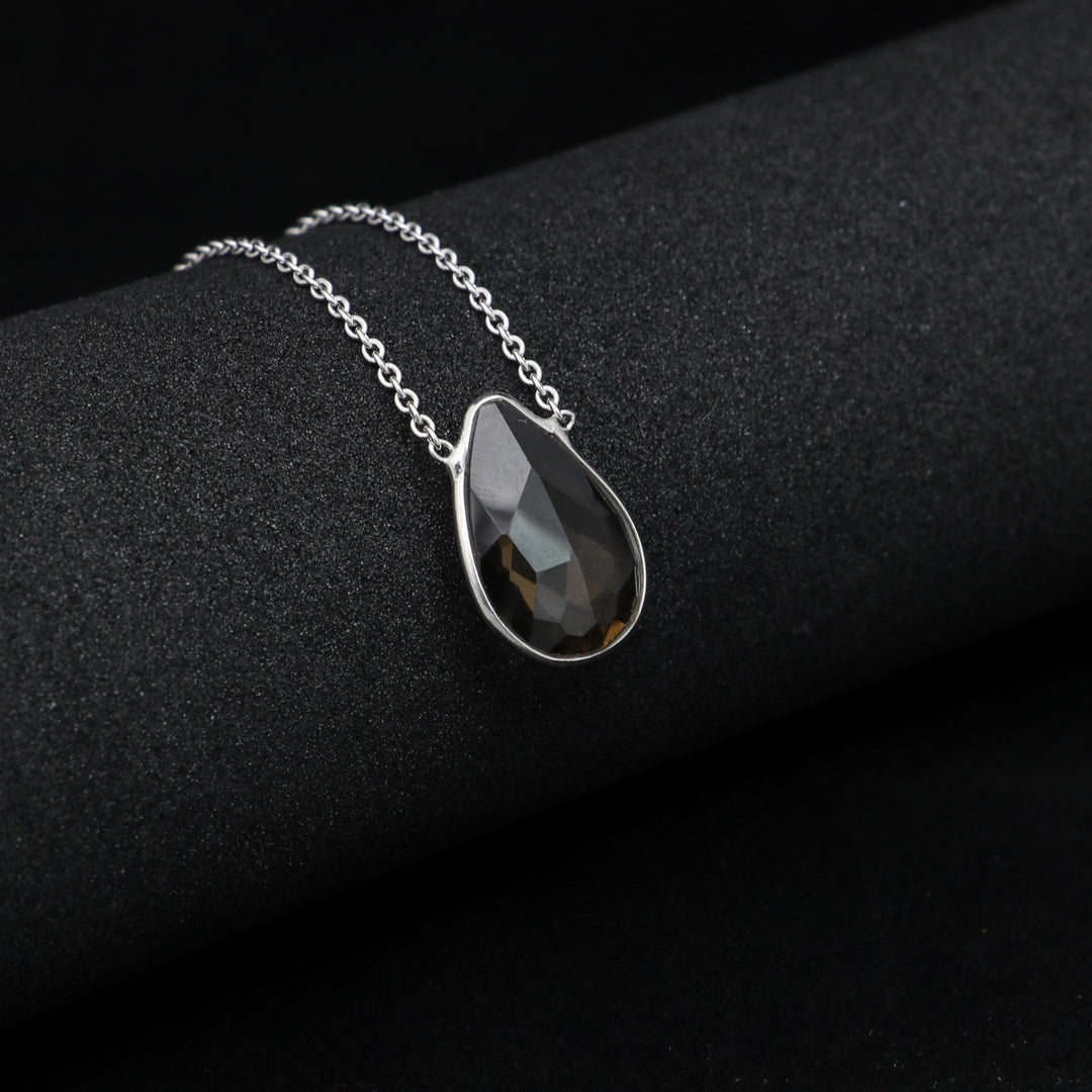 Transparent and shaded big stone pendant with chain Silver necklace