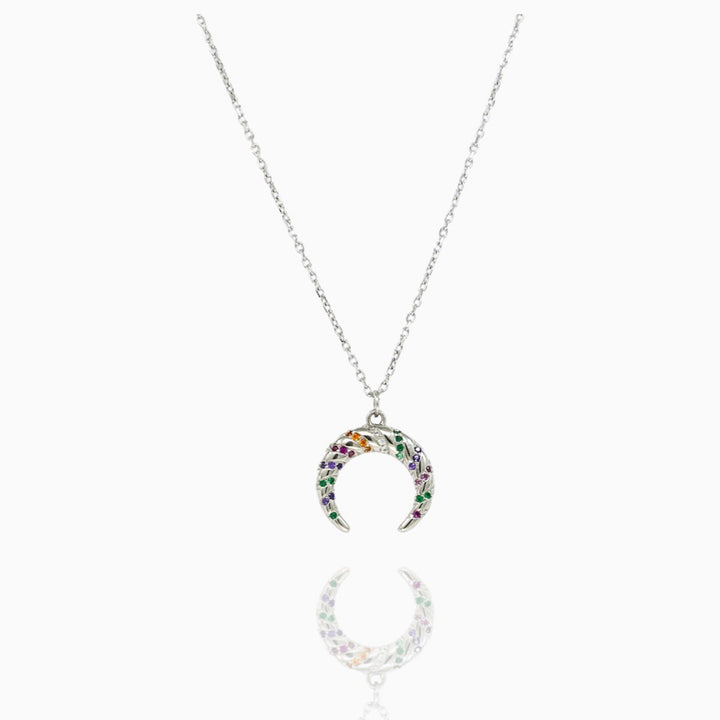 Multi color half Circle pendant with Chain Silver Necklace