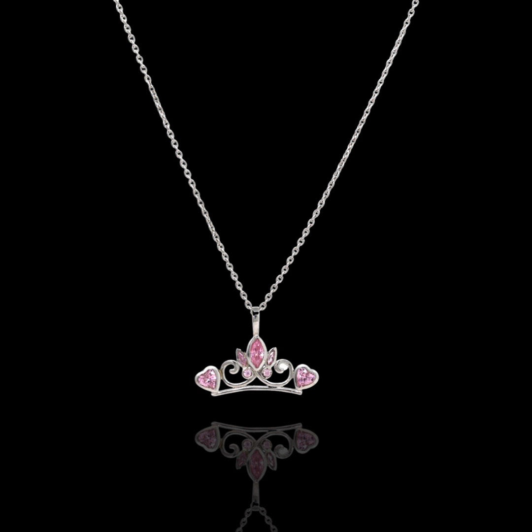 Pink Crown Pendant with Chain Silver Necklace