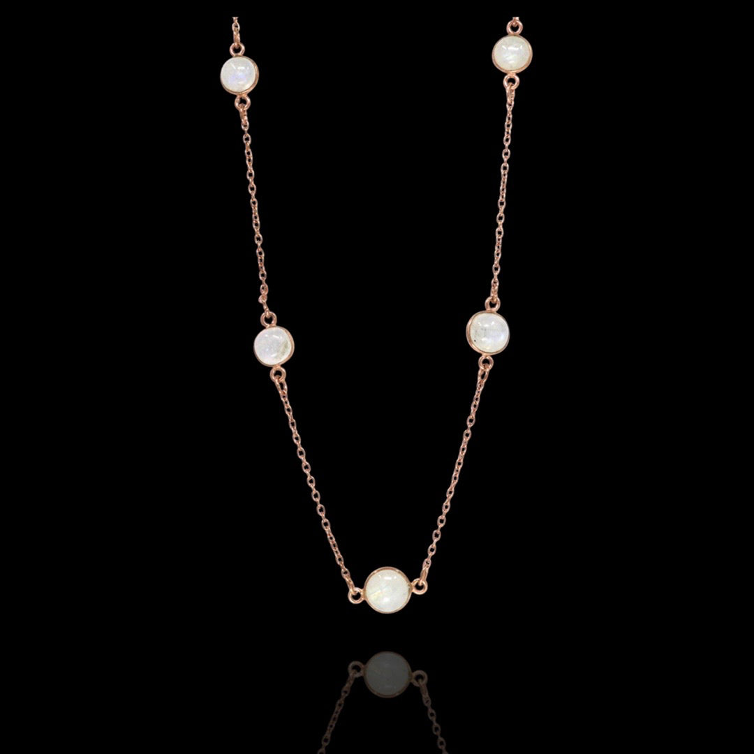 Moonstone Beads Pendant with Chain Silver necklace