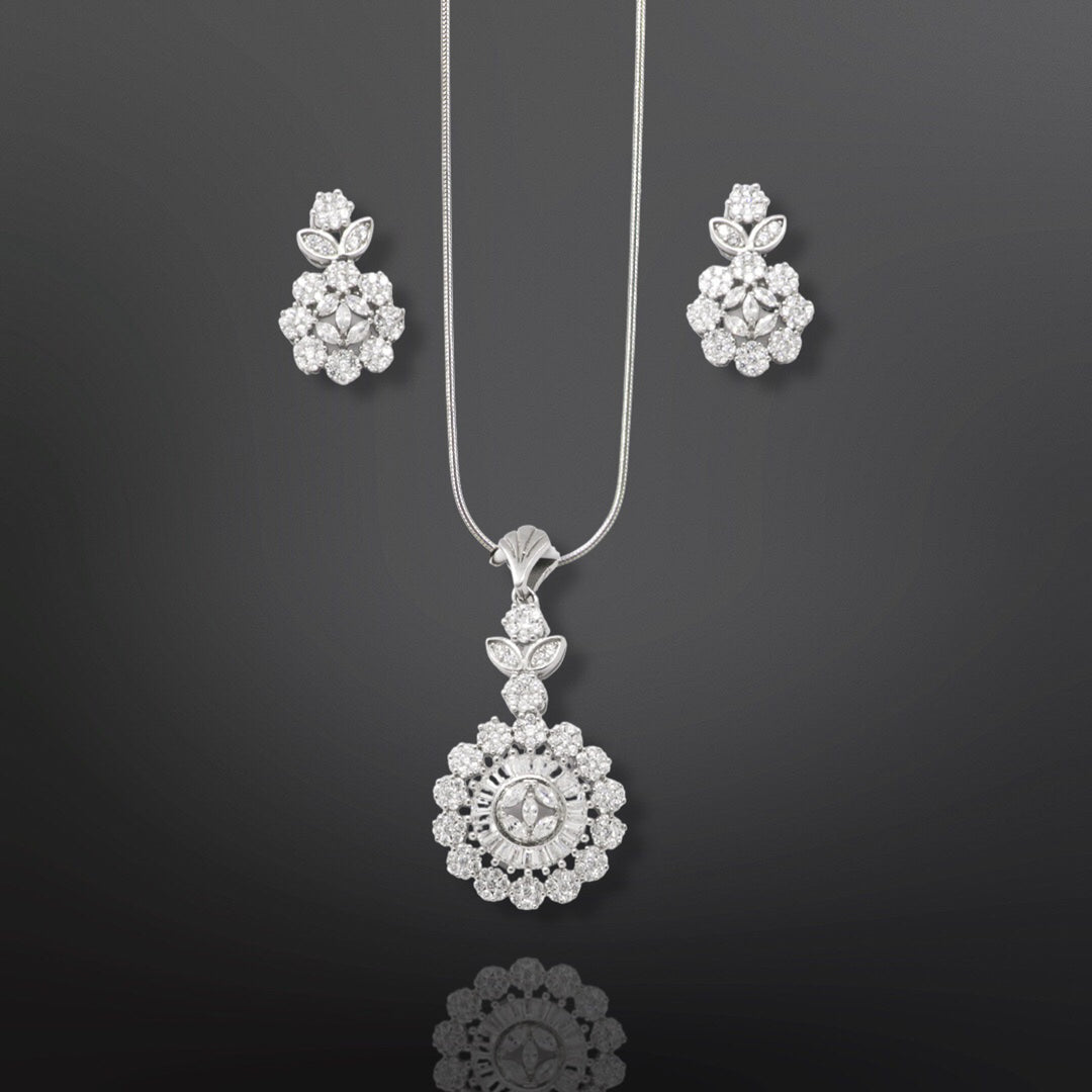 Flower shape pendent with matching earring set