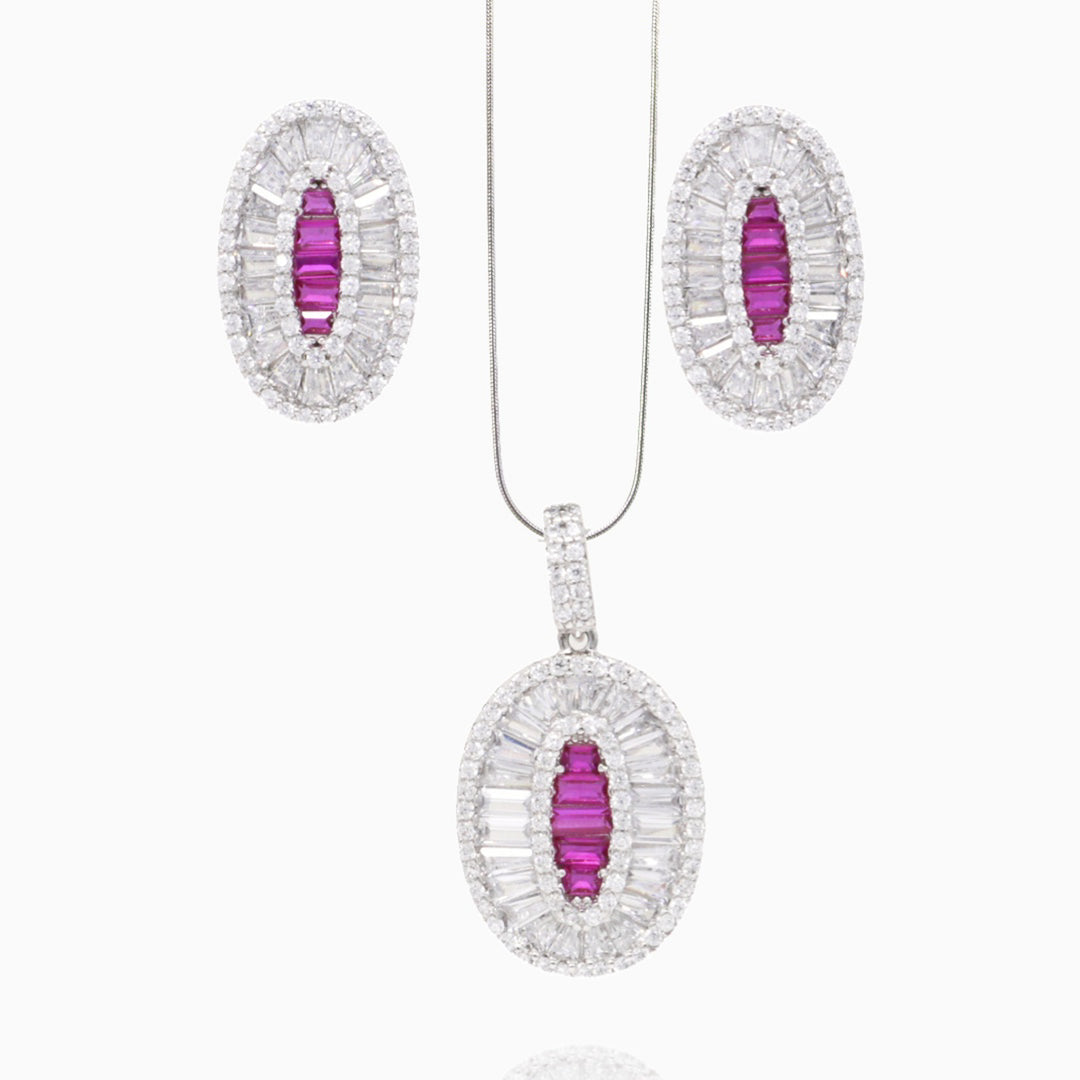 Pink stone pendant with matching earrings Silver Jewellery set