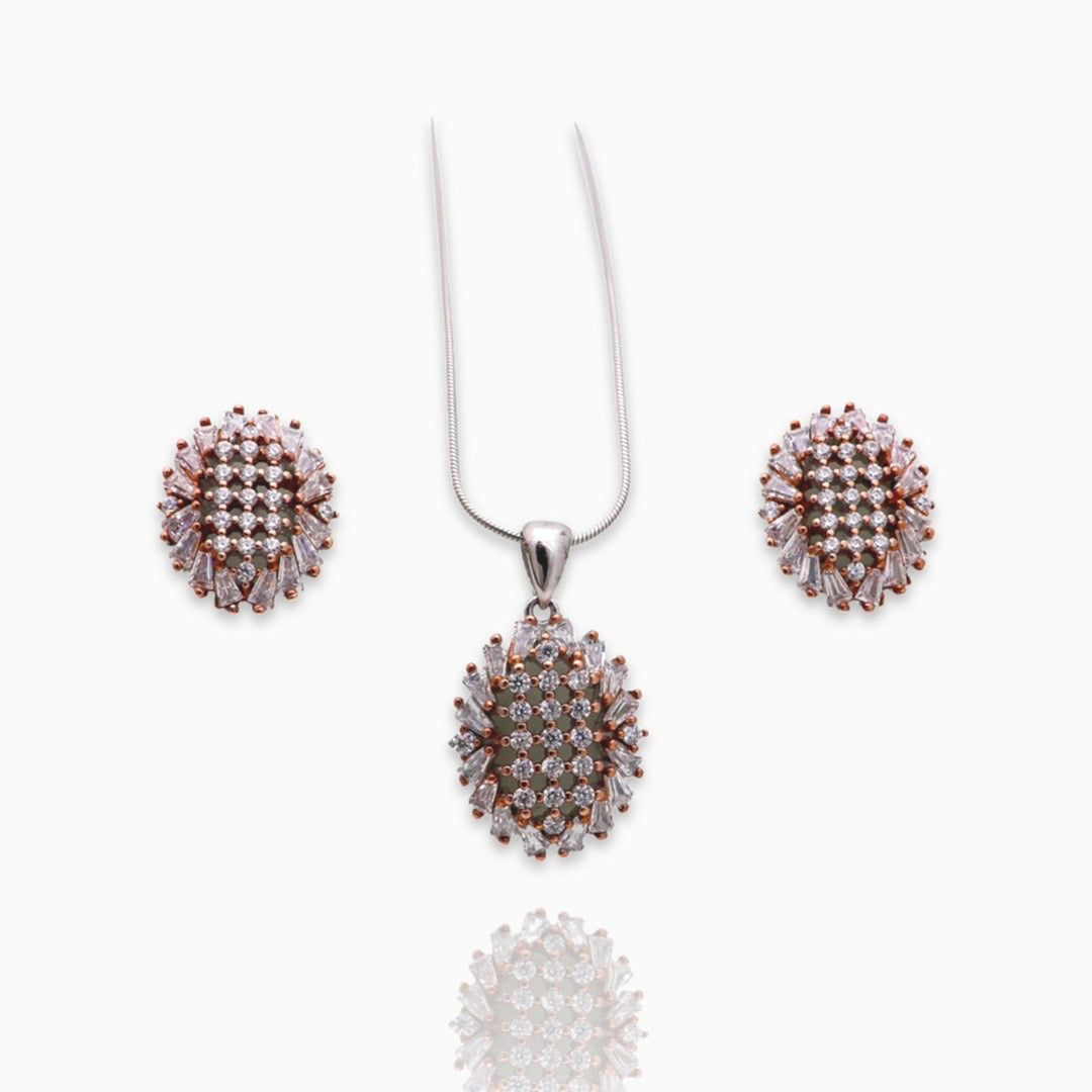 Oval stoned pendent with matching earring set