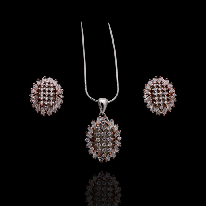 Oval stoned pendent with matching earring set