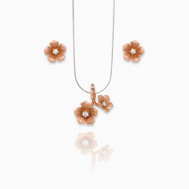 Tender flower pendant with matching earrings Silver Jewellery set