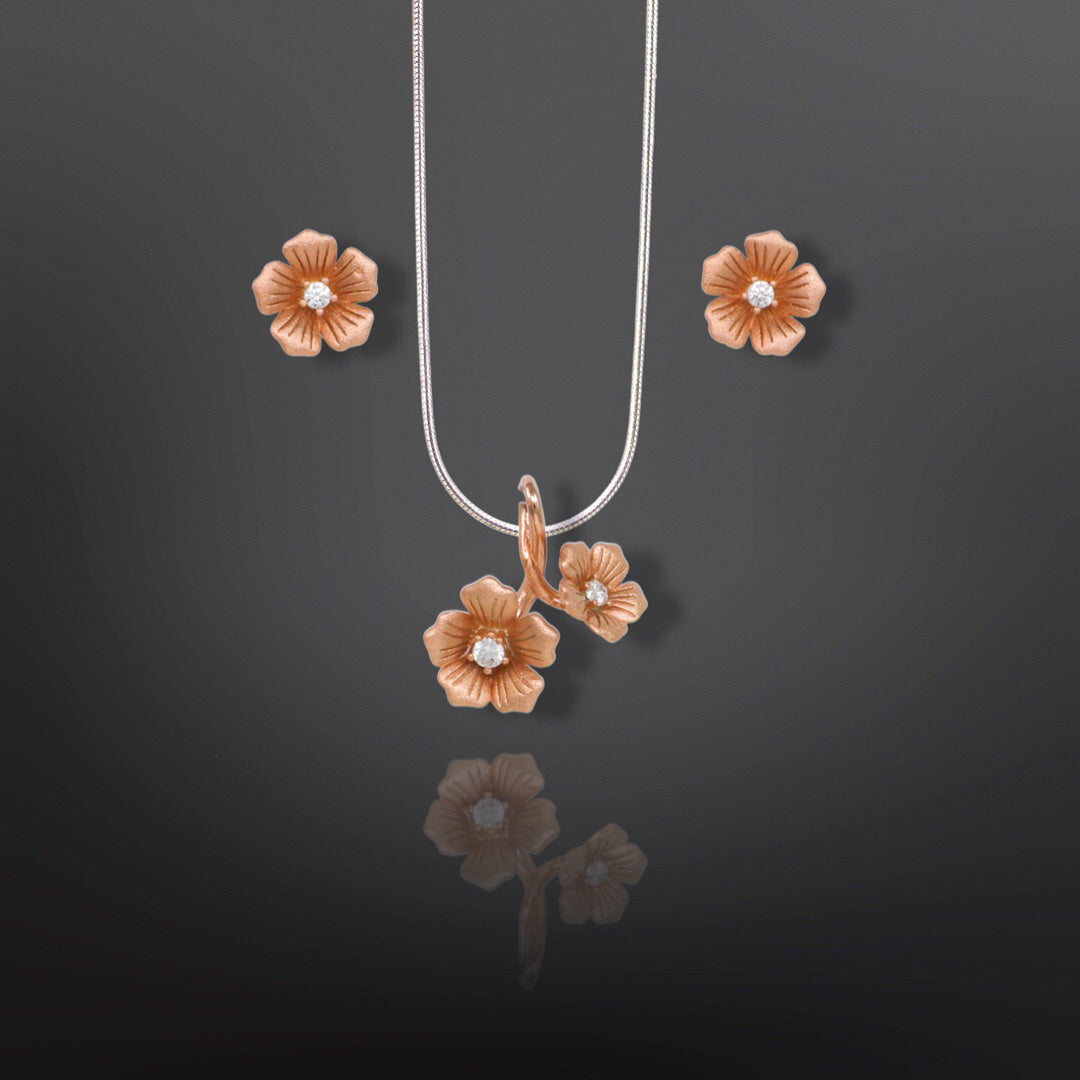 Tender flower pendant with matching earrings Silver Jewellery set