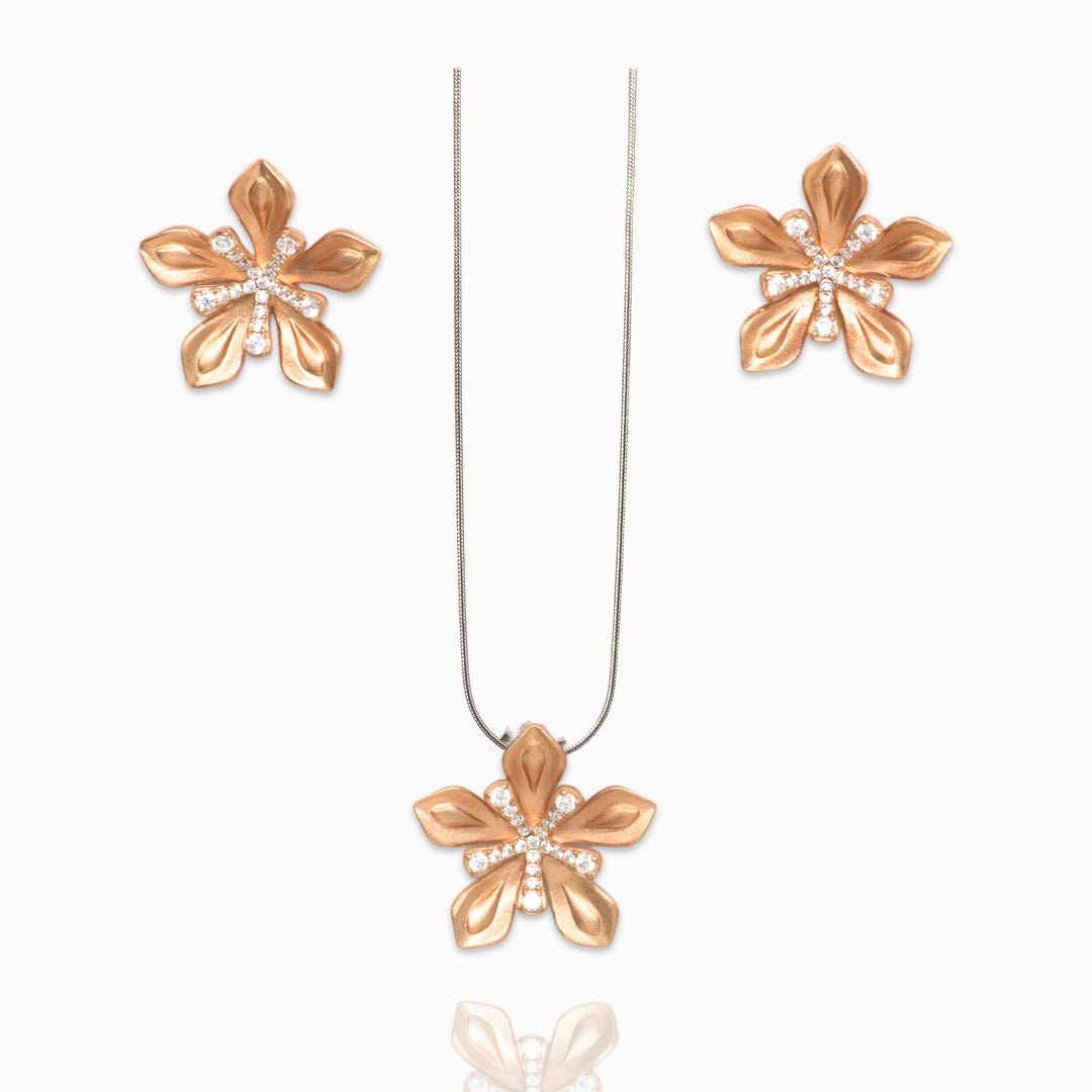 Sun kissed flower pendant with matching earrings Silver Jewellery set