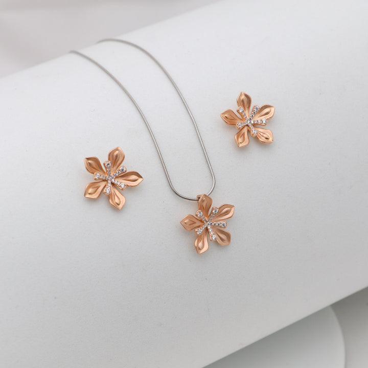 Sun kissed flower pendant with matching earrings Silver Jewellery set