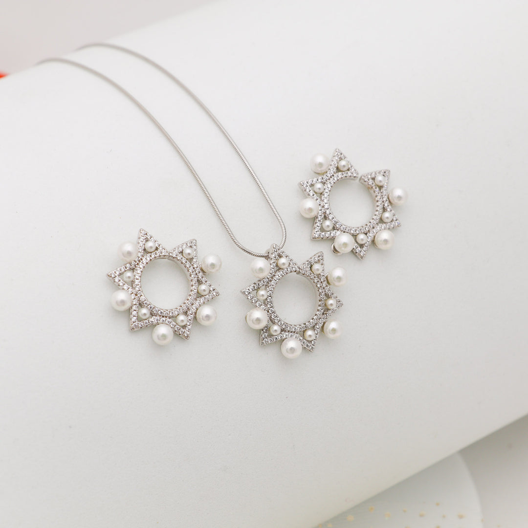 Pearl star pendant with matching earrings Silver Jewellery set