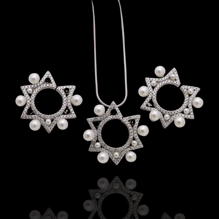 Pearl star pendant with matching earrings Silver Jewellery set