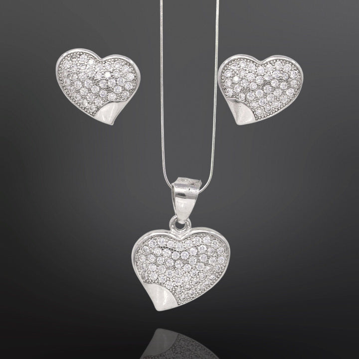 Heart shaped pendant with matching earrings Silver jewellery set