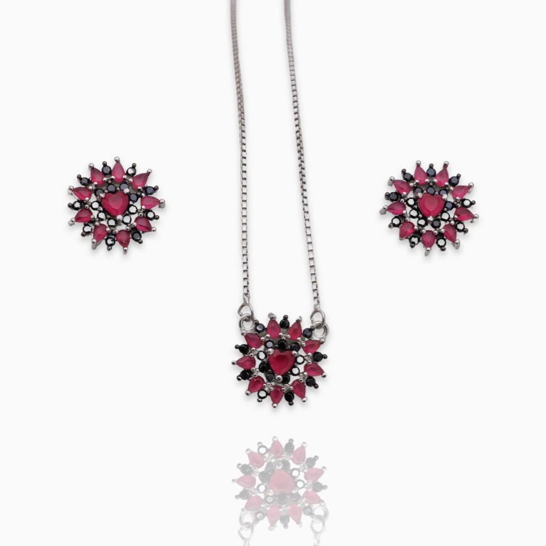 Turquoise red stone pendent with matching earring set