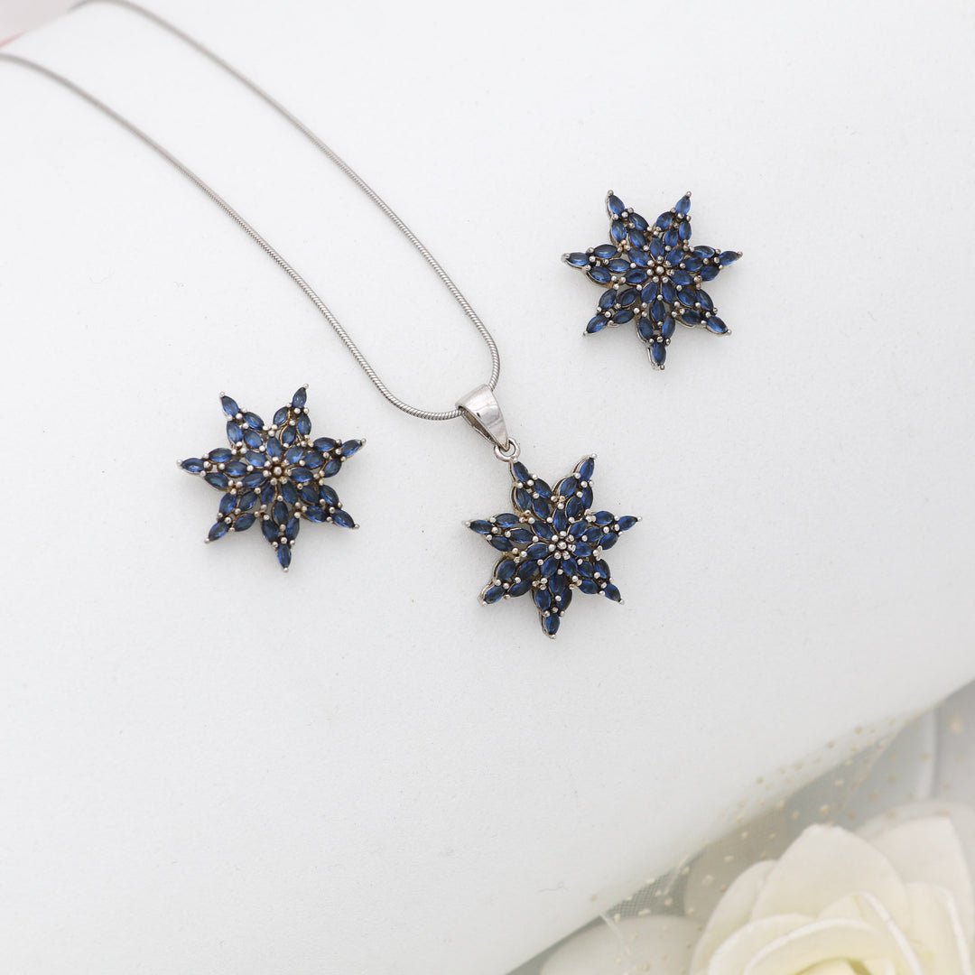 Blue star design pendent with matching earring set