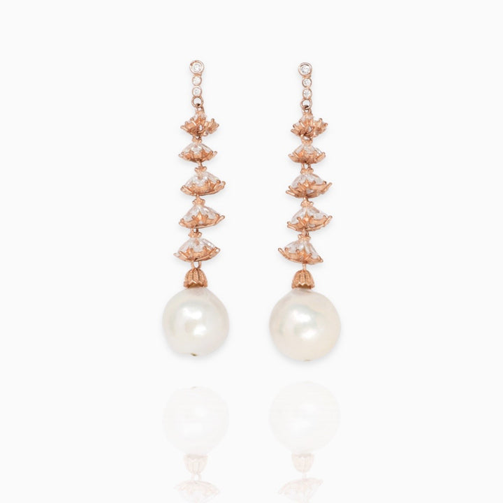 Pearl hanging design rose gold coated dangler earring set