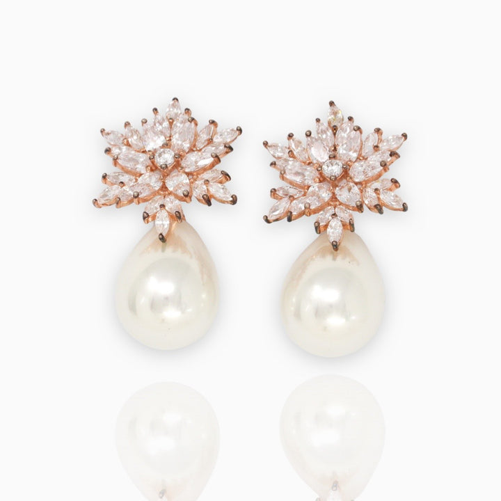 luxury designer pearl earrings - Crafted with Silver and Cz Stone, Rose Gold Plated.