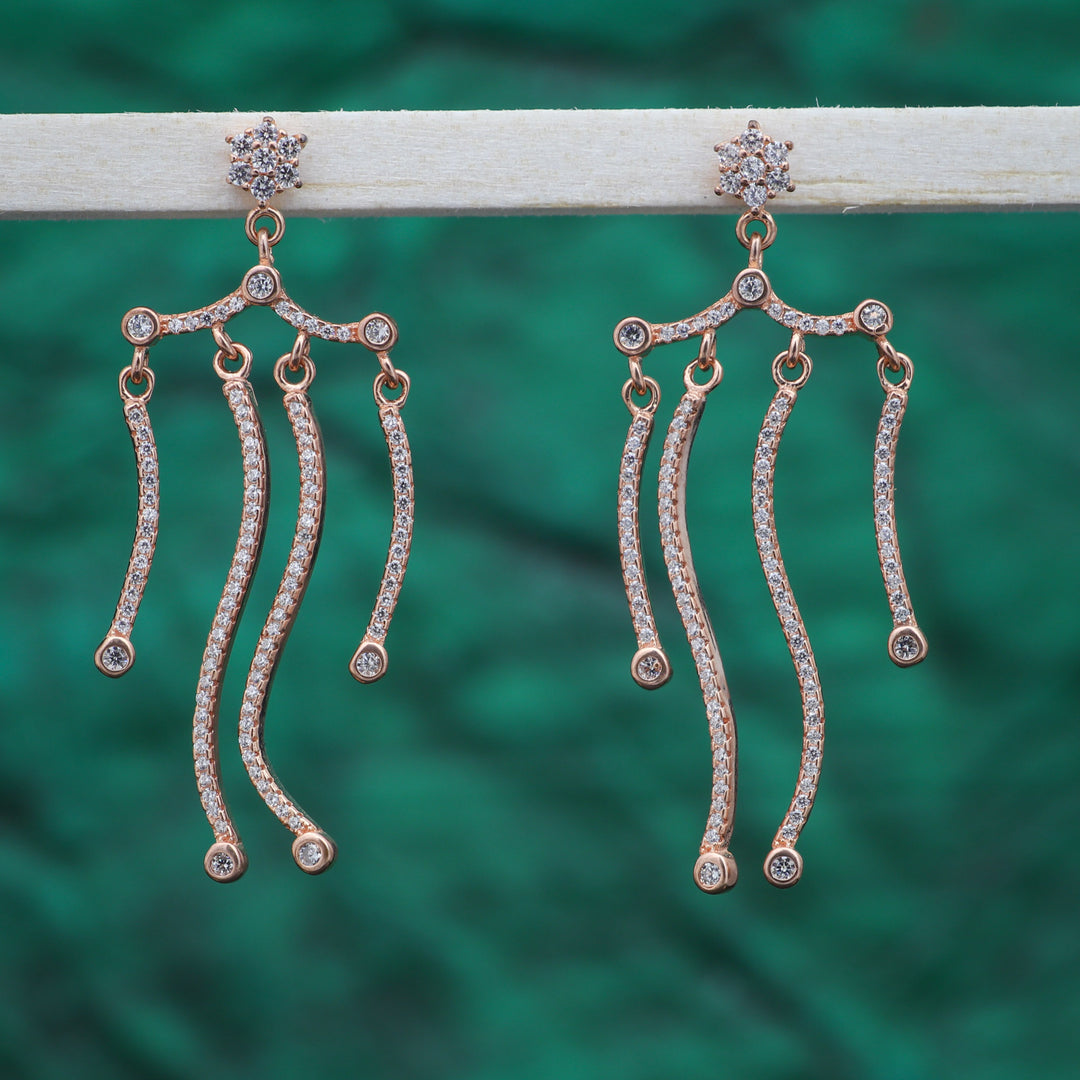 groove design rose gold coated dangler earring set
