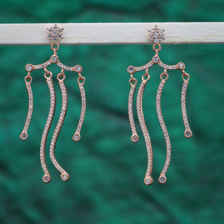groove design rose gold coated dangler earring set