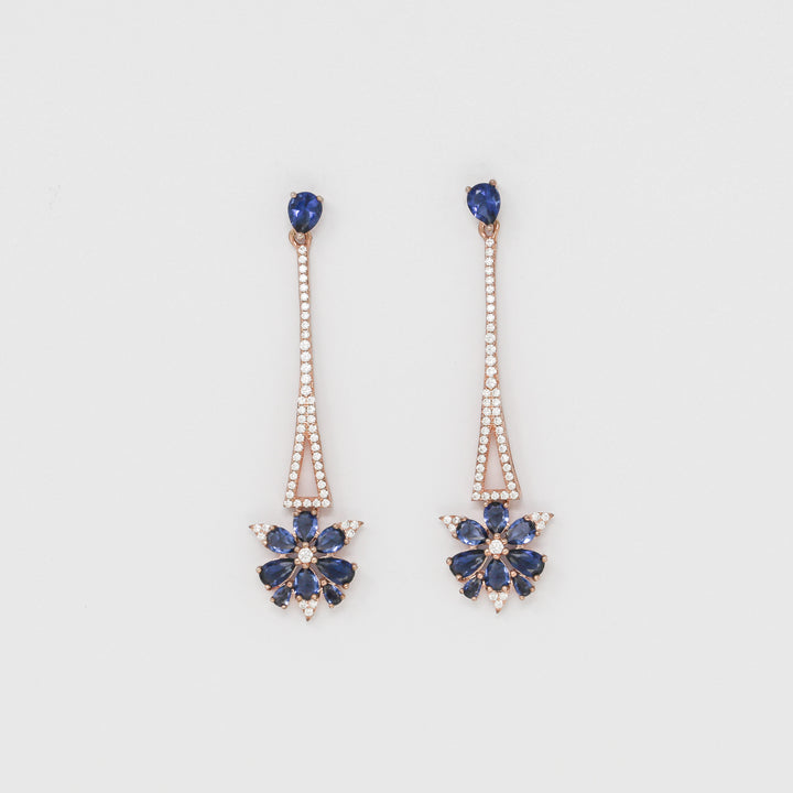 Elegant blue flower drop design hanging earrings