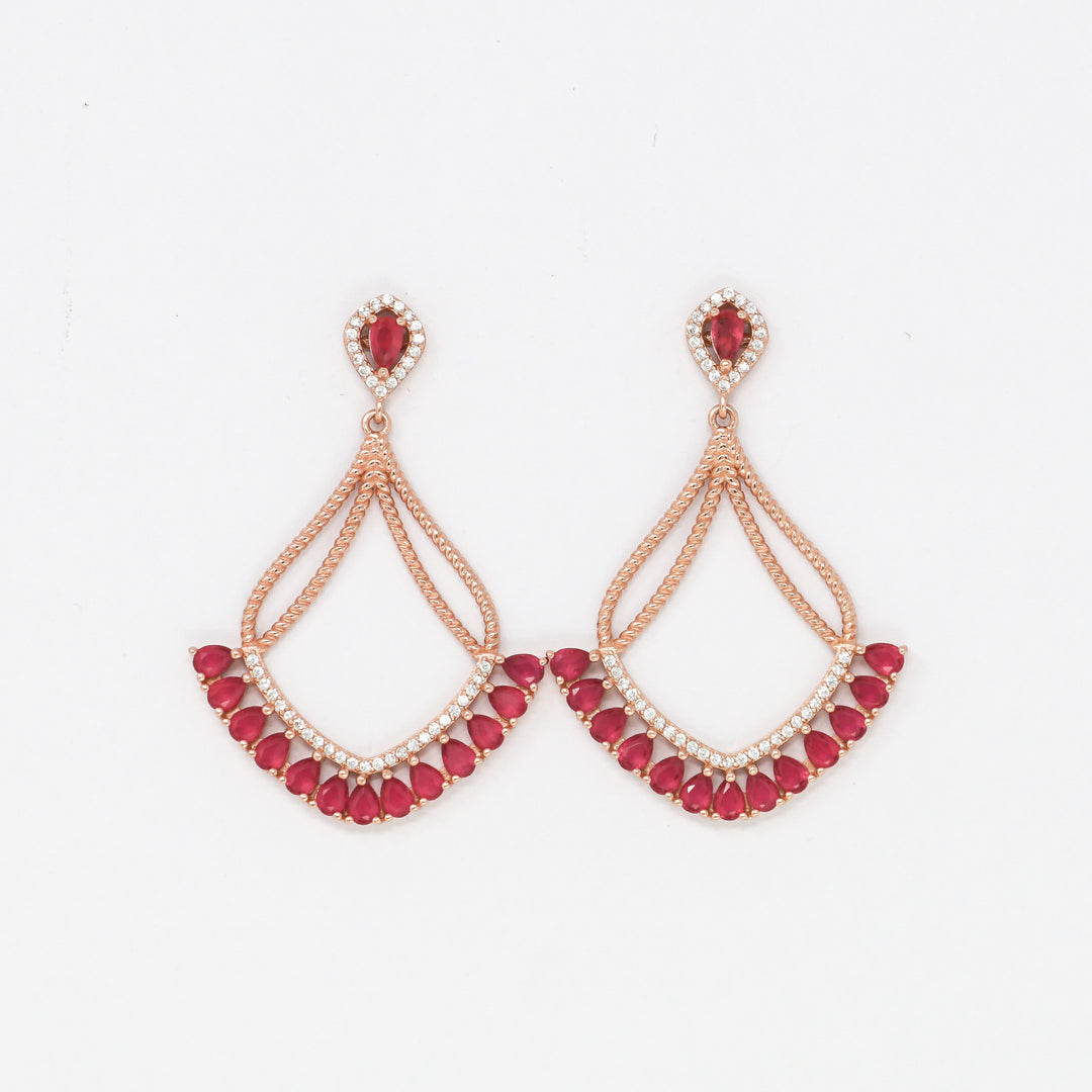 Elegant diamond shaped design rose gold coated dangler earring set