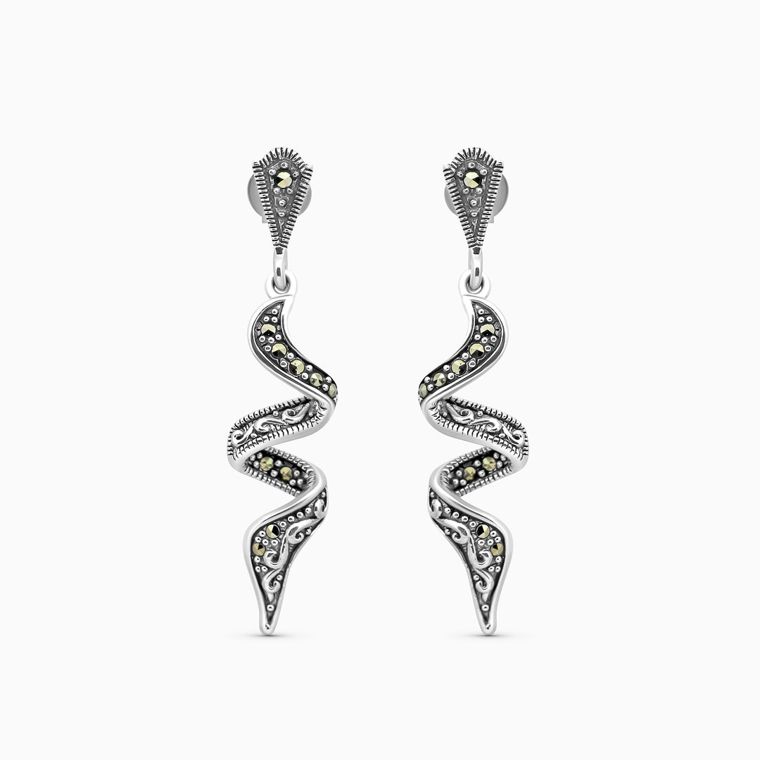 Curvy  design marcasite stone dangler earring set