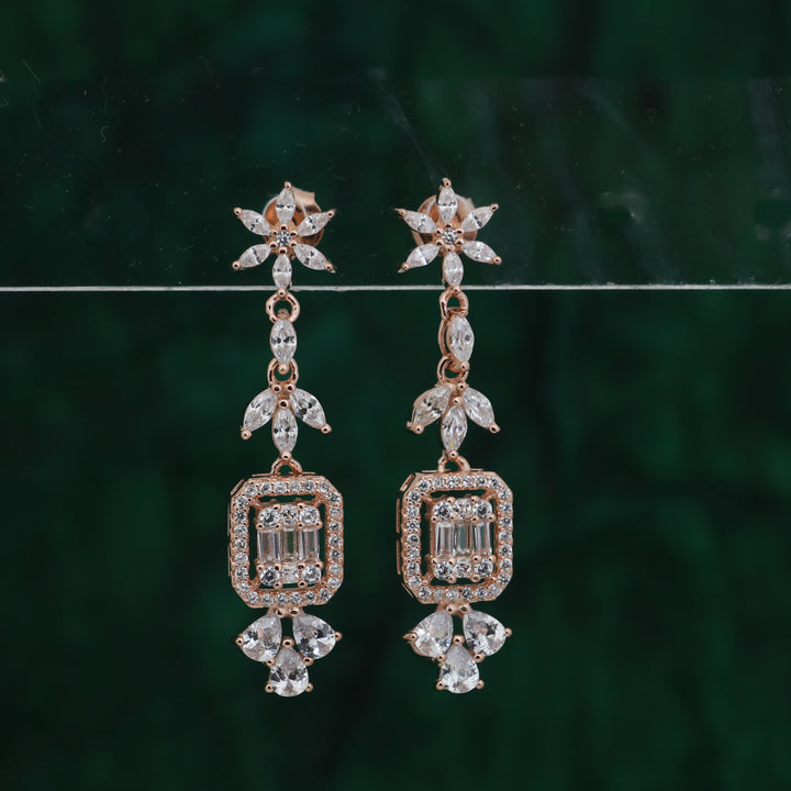 925 silver earrings- Trendy besilver dangle Earrings with rose gold plated for a Glamorous Look