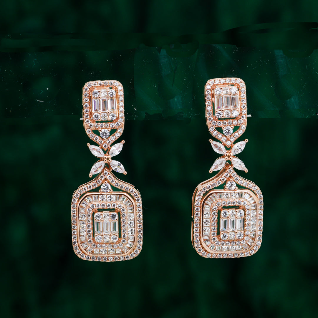 925 silver earrings- Trendy besilver dangle Earrings with rose gold plated for a Glamorous Look