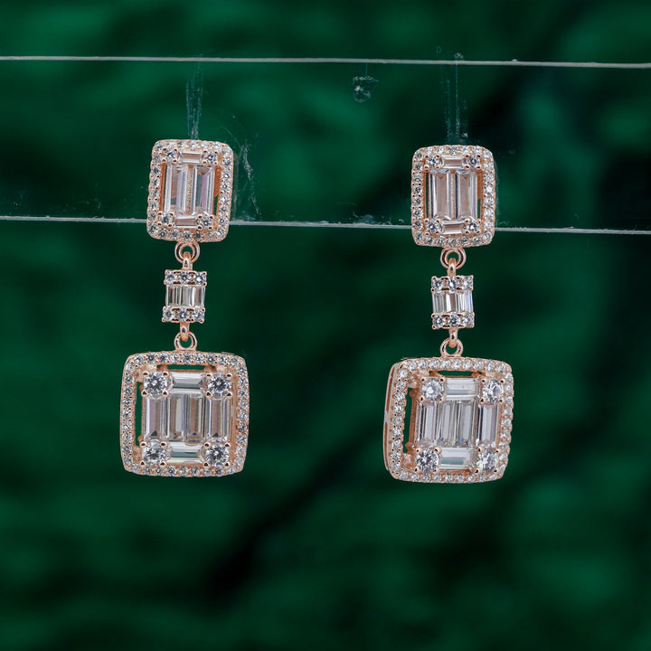 925 silver earrings- Trendy besilver dangle Earrings with rose gold plated for a Glamorous Look