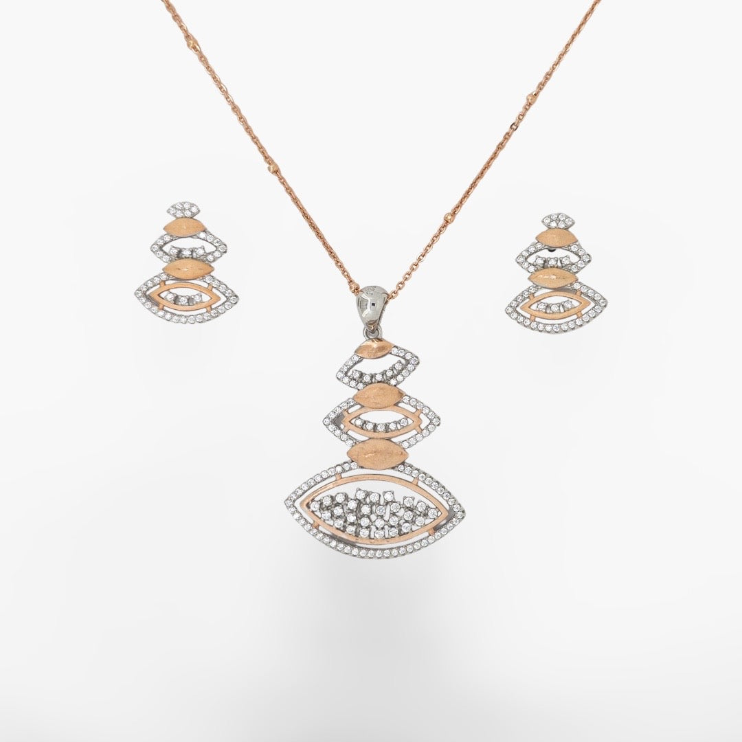 Designer Silver Pendant and matching earring set with Rose Gold plated.