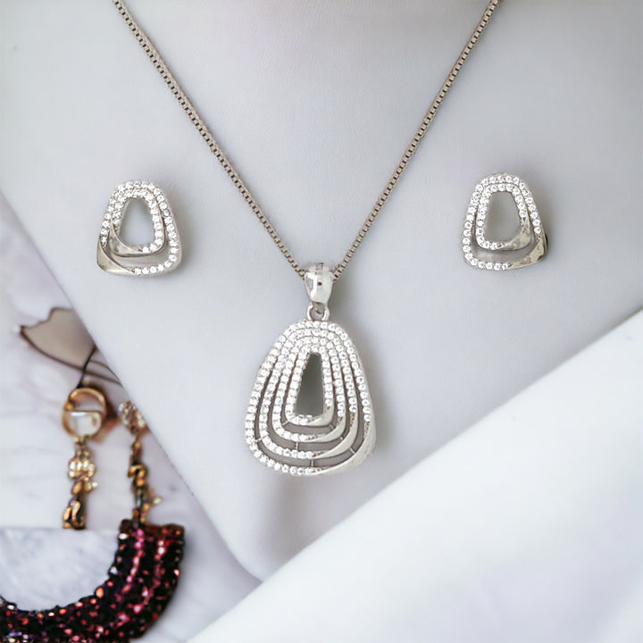 designer silver Pendant and matching earring set with matte finish