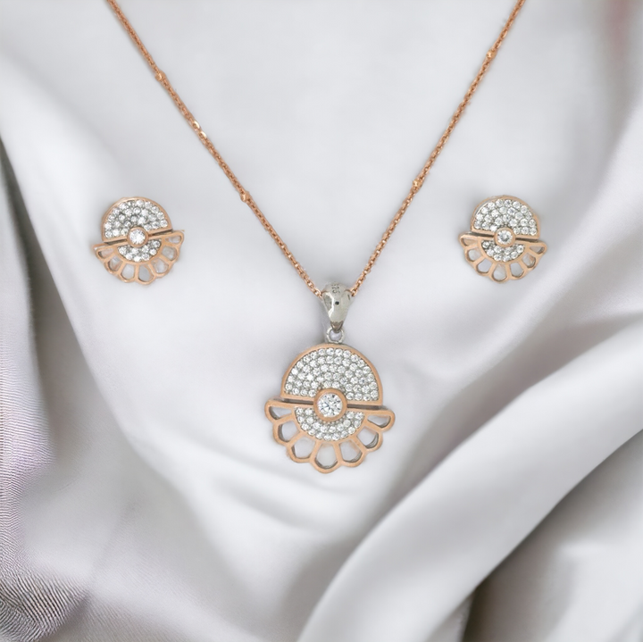 Designer Silver Pendant and matching earring set with Rose Gold plated.