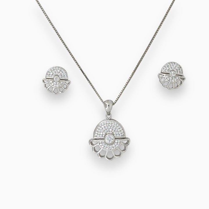 Beautiful designer silver pendant with matching earring set with matte finish