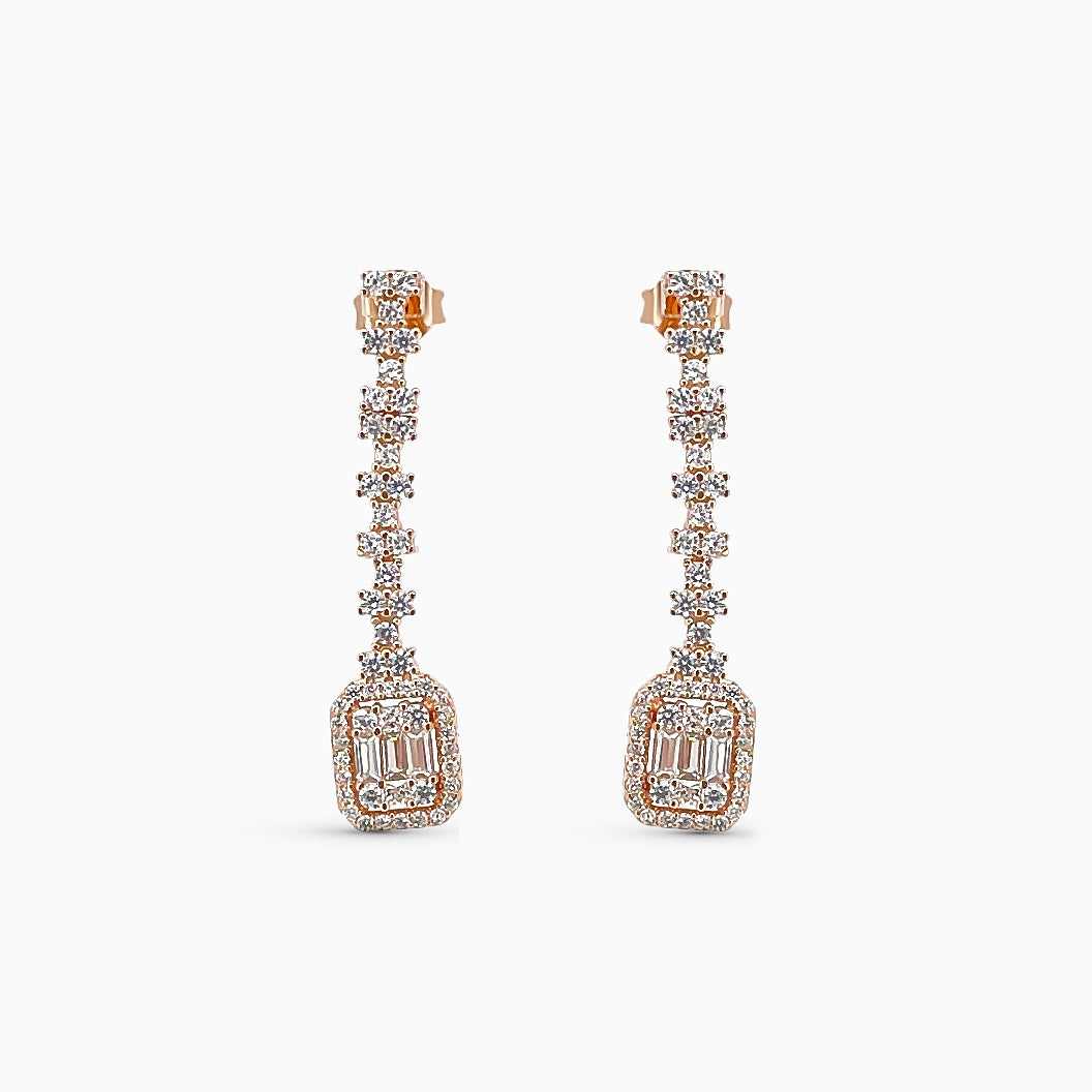 Designer hanging drop earring with rose gold finish