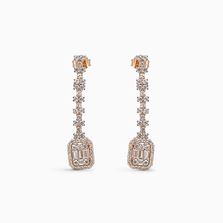 Designer hanging drop earring with rose gold finish