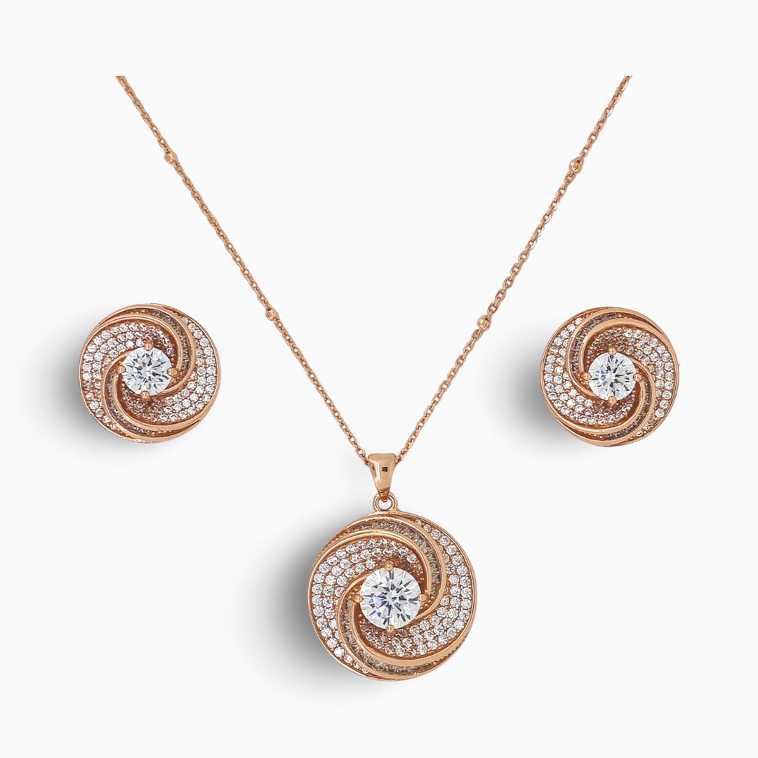 Designer Silver Pendant and matching earring set with Rose Gold plated.