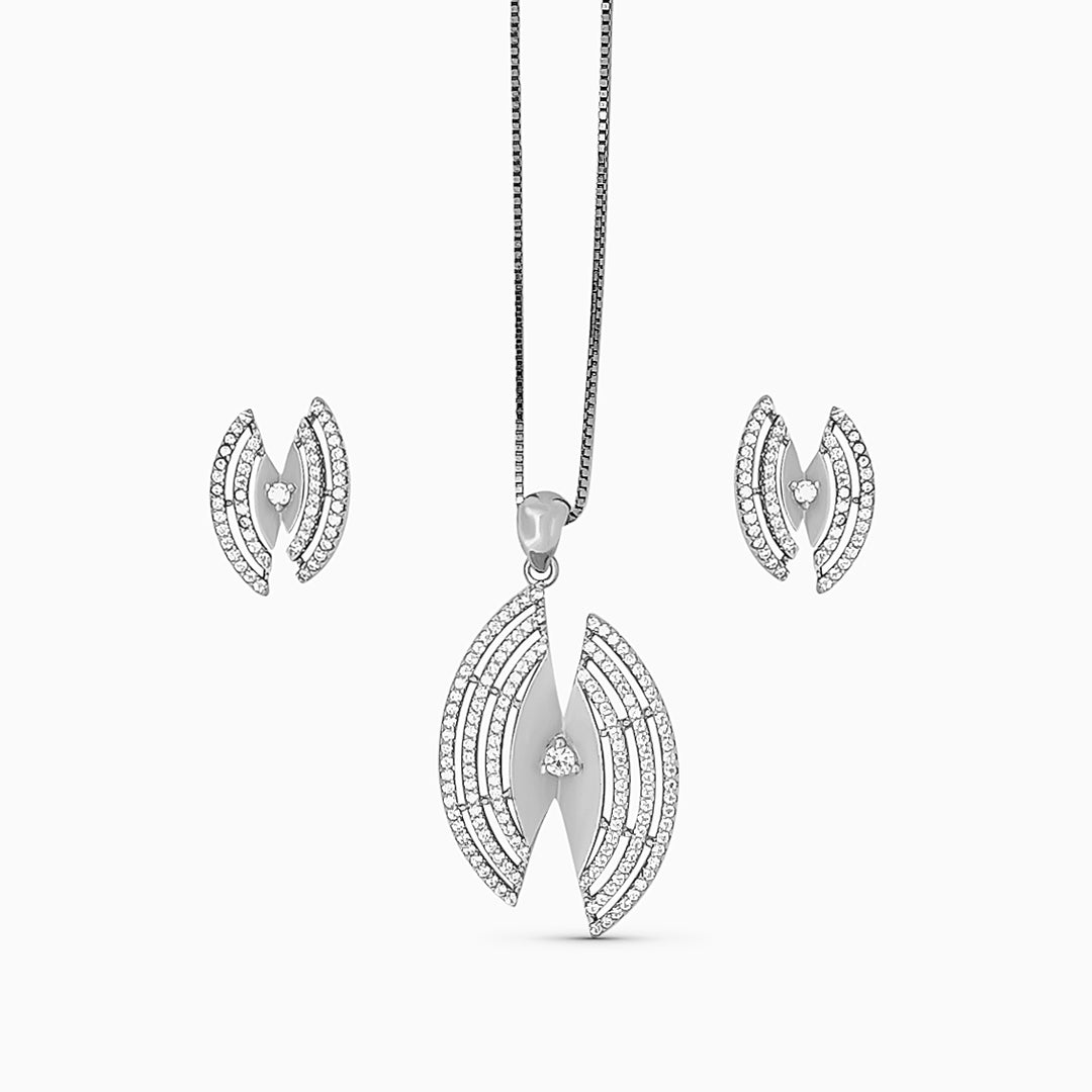 designer silver Pendant and matching earring set with matte finish