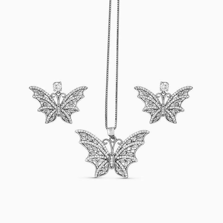 Butterfly designer silver Pendant with matching earring set with rhodium finish