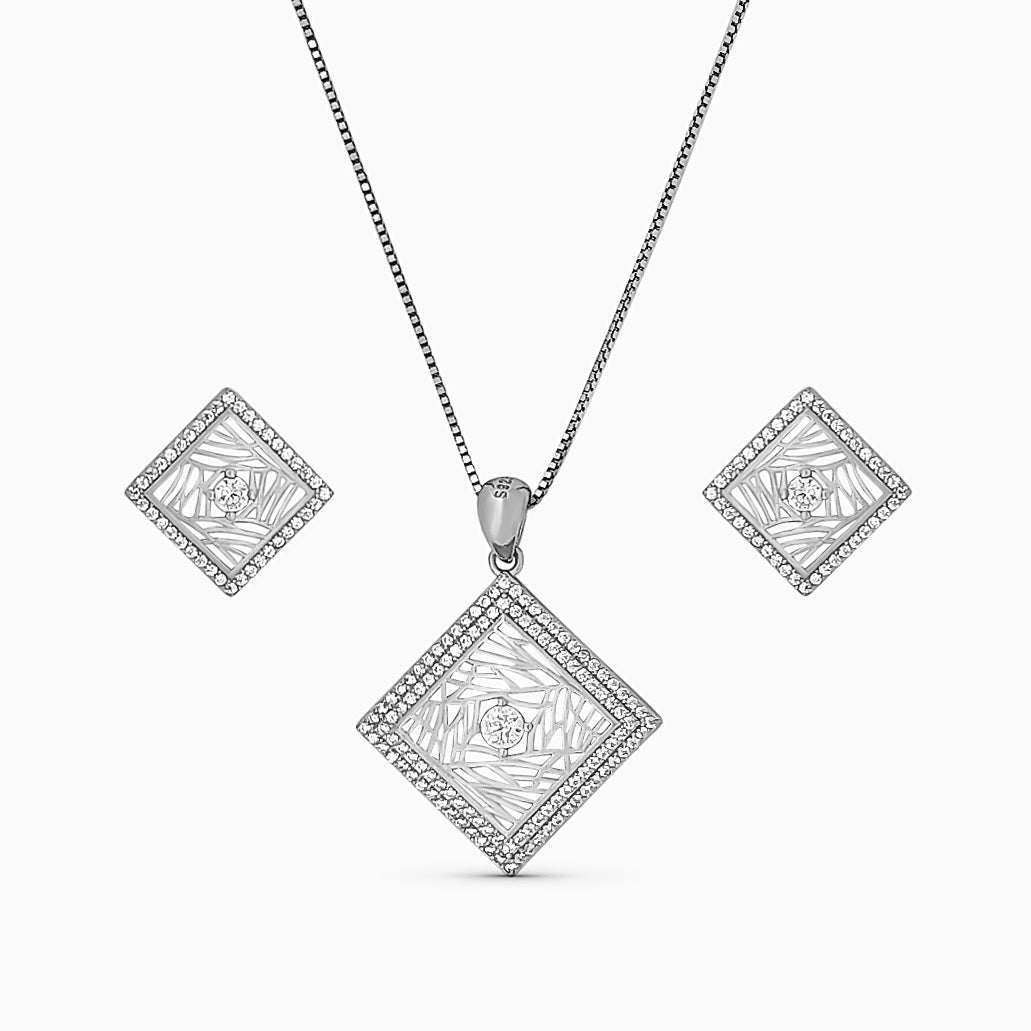 designer silver pendant with matching earring set with matte finish