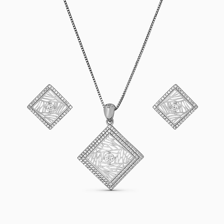 designer silver pendant with matching earring set with matte finish