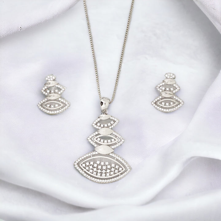 Designer silver Pendant and earring set with matt finish