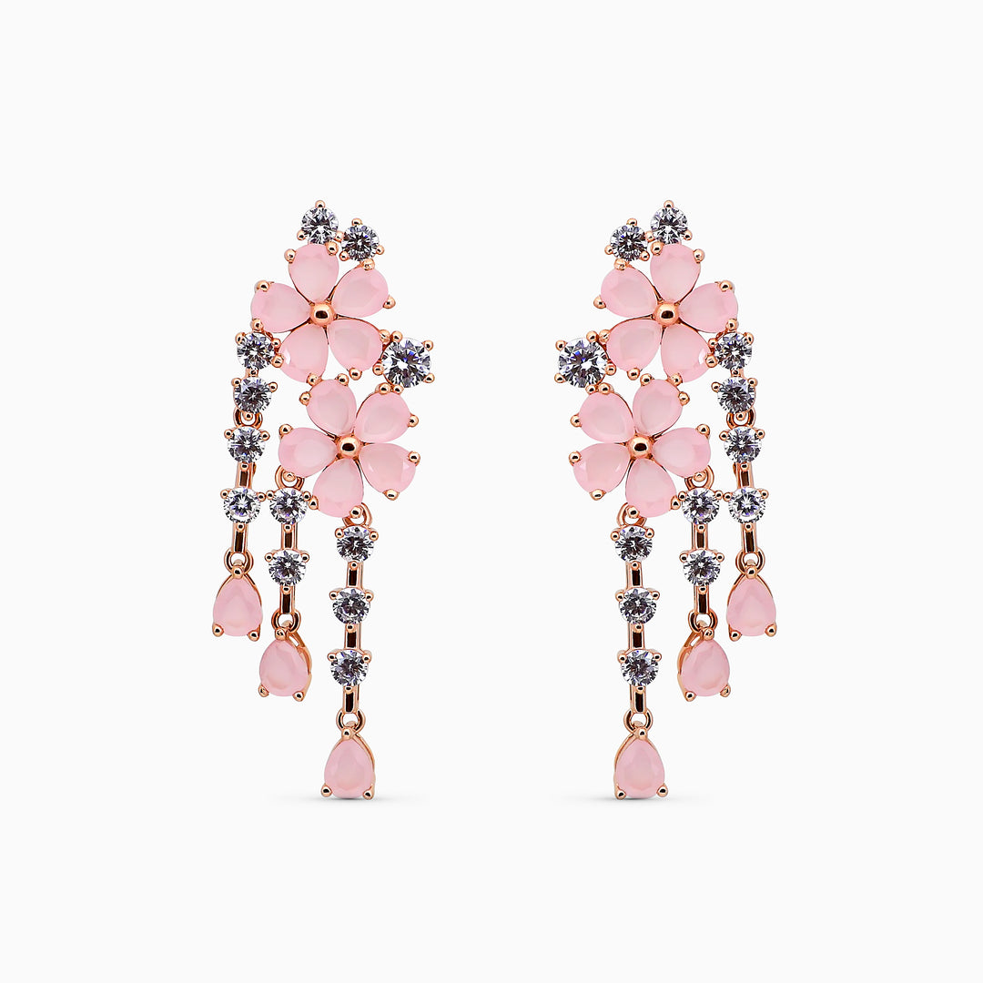 925 silver earrings- Trendy besilver dangle Earrings Pink flower design with rose gold finish