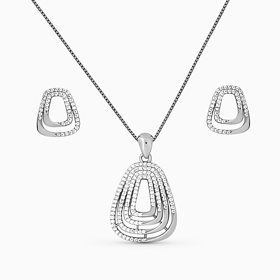 designer silver Pendant and matching earring set with matte finish