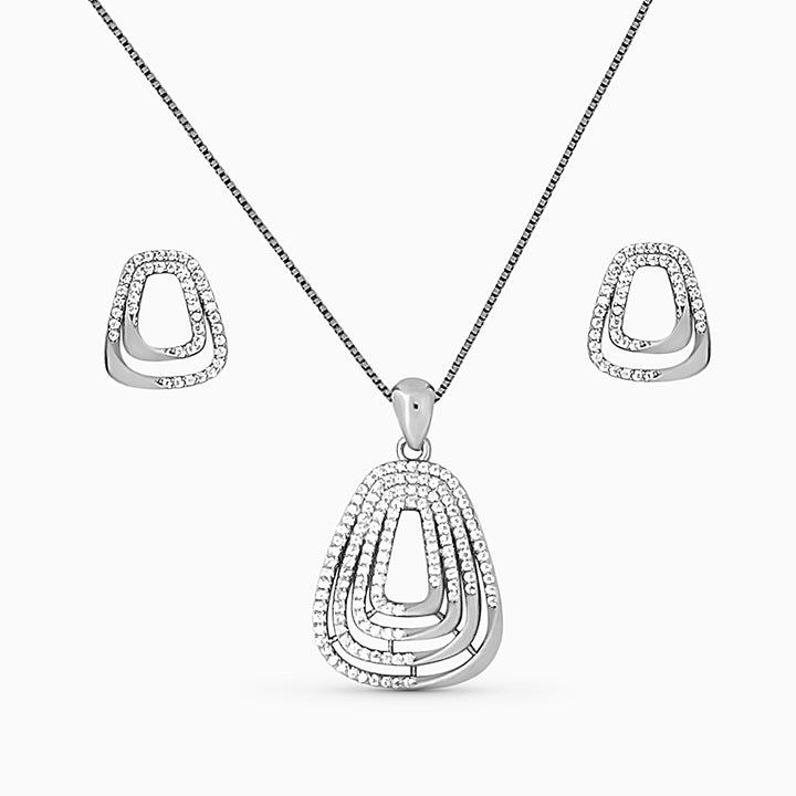 designer silver Pendant and matching earring set with matte finish