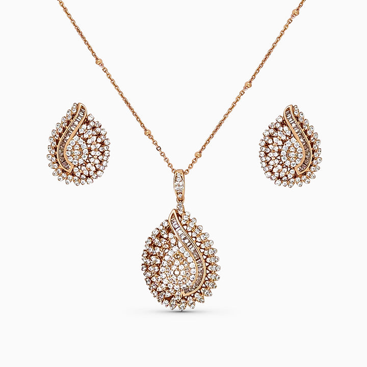 Designer Silver Pendant and matching earring set with Rose Gold plated