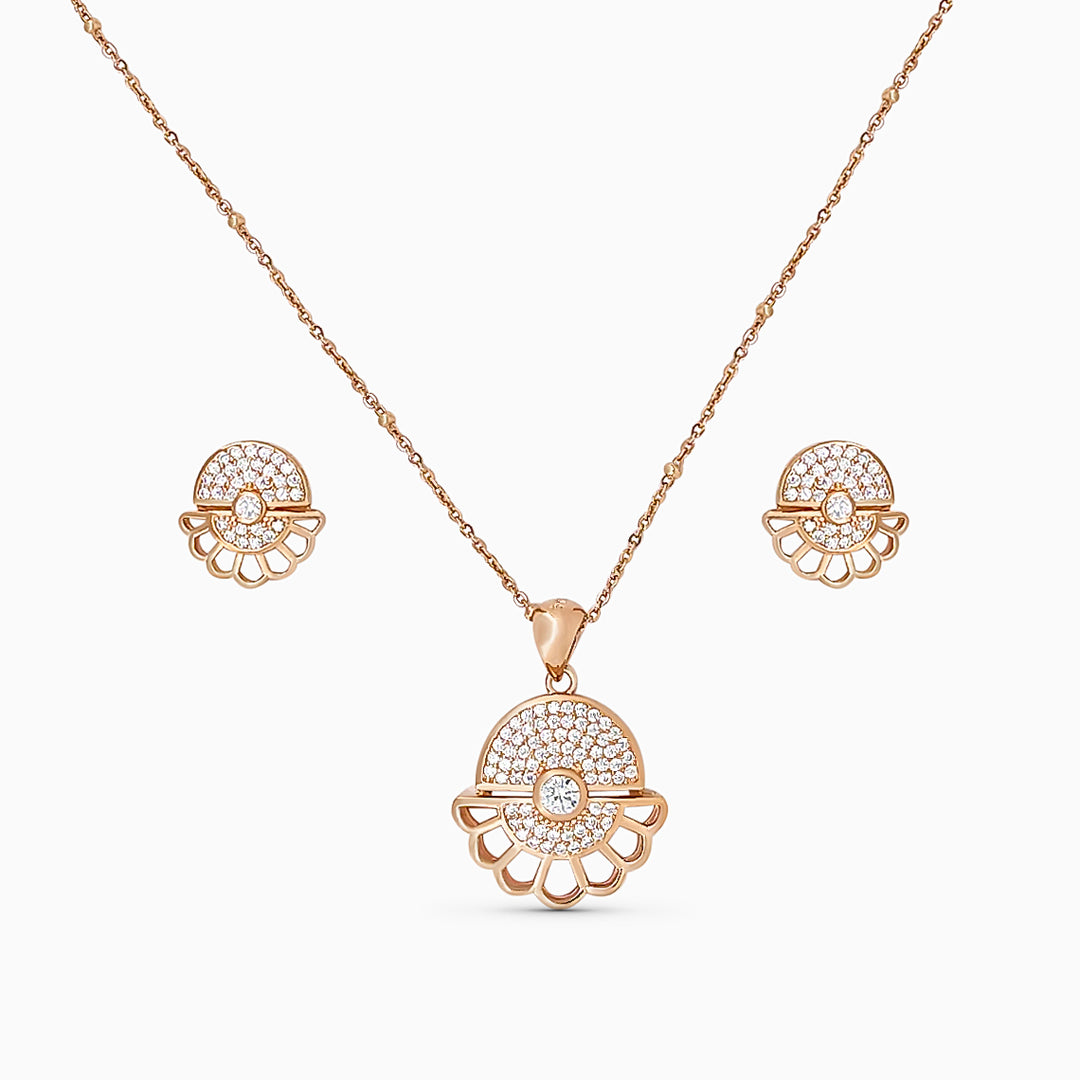 Designer Silver Pendant and matching earring set with Rose Gold plated.