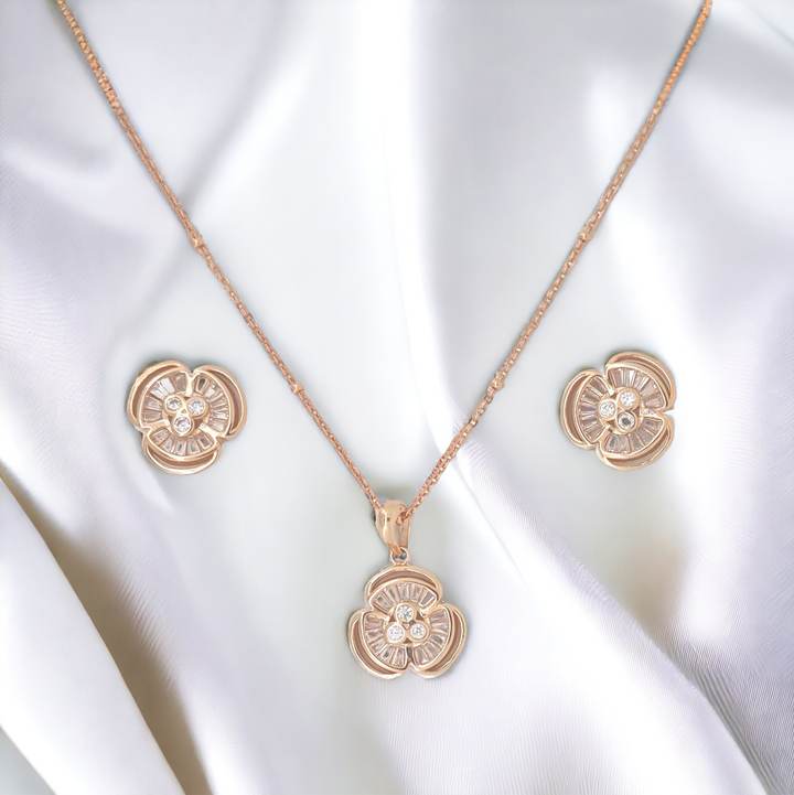 Designer Silver Pendant and matching earring set with Rose Gold plated