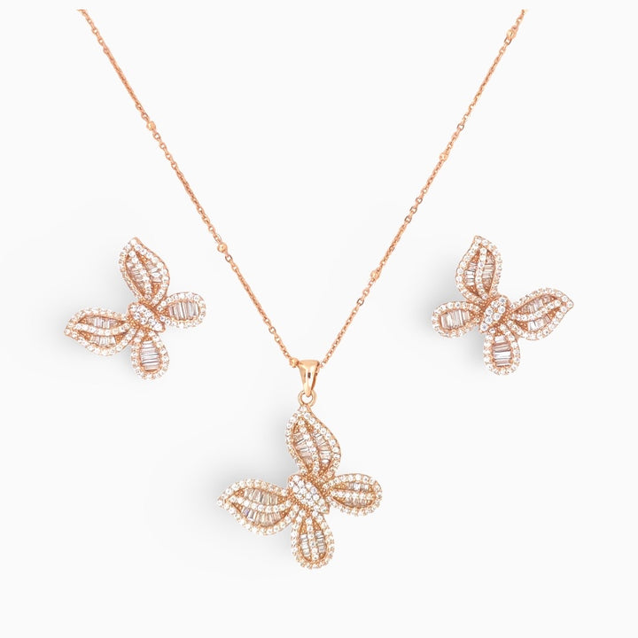 Designer Silver Pendant and matching earring set with Rose Gold plated.